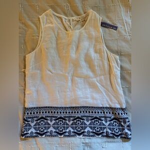 Artisan NY White Tank Top with Navy Embroidery